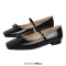 Square Toe Retro Decorated Mary Janes Straps Flats  - Black Patent