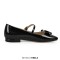 Square Toe Retro Decorated Mary Janes Straps Flats  - Black Patent