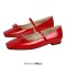 Square Toe Retro Decorated Mary Janes Straps Flats  - Red Patent