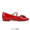 Square Toe Retro Decorated Mary Janes Straps Flats  - Red Patent