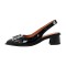 Pointed Toe Chunky Heels Punk Goth Rivet Decorated Retro Slingback Sandals - Black Faux Leather