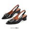 Pointed Toe Chunky Heels Punk Goth Rivet Decorated Retro Slingback Sandals - Black Faux Leather