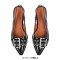 Pointed Toe Chunky Heels Punk Goth Rivet Decorated Retro Slingback Sandals - Black Faux Leather