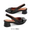 Pointed Toe Chunky Heels Punk Goth Rivet Decorated Retro Slingback Sandals - Black Faux Leather