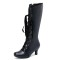 Round Toe Knee High Vintage Side Zipper Kitten Heels Lace Up Boots - Blue Faux Leather
