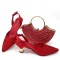 Pointed Toe Rhinestones Decorated Kitten Heels Slingback Pumps with Bag  - Red Synthetic