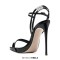 Stiletto Heels Peep Toe Ankle Buckle Straps Luxury Design Prom Sandals - Black Patent