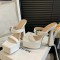 Square Open Toe Double Straps Platforms Chunky Heels Slippers Sandals - White Faux Leather