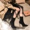 Pointed Toe Stiletto Heels Back Zipper Spring Boots - Purple Flock