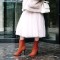 Pointed Toe Stiletto Heels Back Zipper Winter Boots - Orange Flock