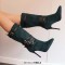 Pointed Toe Stiletto Heels Knee High Four Row Belt Buckles Booties - Dark Green Flock