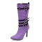 Pointed Toe Stiletto Heels Knee High Four Row Belt Buckles Booties - Lavender Flock