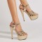 Peep Toe Stiletto Heels Platforms Glitters Ankle Buckle Straps Sandals - Gold Pattern