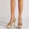 Peep Toe Stiletto Heels Platforms Glitters Ankle Buckle Straps Sandals - Gold Pattern