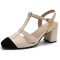 Round Toe Chunky Heels Ankle Buckle T Straps Vintage Sandals - Apricot Tan Faux Leather