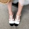 Round Toe Chunky Heels Ankle Buckle T Straps Vintage Sandals - White Faux Leather