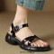 Peep Toe Ankle Buckle Straps Platforms Half Flats Slippers Sandals - Black Patent