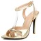Pointed Open Toe Stiletto Heels Ankle Buckle Straps Sandals - Gold Faux Leather