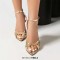 Pointed Open Toe Stiletto Heels Ankle Buckle Straps Sandals - Gold Faux Leather