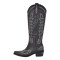 Pointed Toe Chunky Heels Western Style Knee Highs Side Zipper Cowgirl Boots - Black Faux Leather