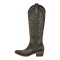 Pointed Toe Chunky Heels Western Style Knee Highs Side Zipper Cowgirl Boots - Powder Faux Leather