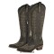 Pointed Toe Chunky Heels Western Style Knee Highs Side Zipper Cowgirl Boots - Powder Faux Leather