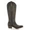 Pointed Toe Chunky Heels Western Style Knee Highs Side Zipper Cowgirl Boots - Powder Faux Leather