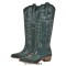 Pointed Toe Chunky Heels Western Style Knee Highs Side Zipper Cowgirl Boots - Green Faux Leather