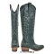 Pointed Toe Chunky Heels Western Style Knee Highs Side Zipper Cowgirl Boots - Green Faux Leather
