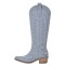 Pointed Toe Chunky Heels Western Style Knee Highs Side Zipper Cowgirl Boots - LightBlue Denim