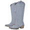 Pointed Toe Chunky Heels Western Style Knee Highs Side Zipper Cowgirl Boots - LightBlue Denim
