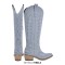 Pointed Toe Chunky Heels Western Style Knee Highs Side Zipper Cowgirl Boots - LightBlue Denim