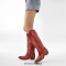 Pointed Toe Chunky Heels Western Style Knee Highs Side Zipper Cowgirl Boots - Red Faux Leather