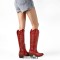 Pointed Toe Chunky Heels Western Style Knee Highs Side Zipper Cowgirl Boots - Red Faux Leather