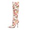 Pointed Toe Flower Print Knee Highs Stiletto Heels Boots - Pink Faux Leather