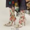 Pointed Toe Flower Print Knee Highs Stiletto Heels Boots - Pink Faux Leather
