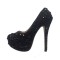 Round Toe Platforms Rhinestones Stiletto Heels  Pumps - Black Faux Leather