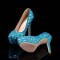 Round Toe Platforms Rhinestones Stiletto Heels  Pumps - LightBlue Faux Leather