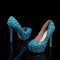 Round Toe Platforms Rhinestones Stiletto Heels  Pumps - LightBlue Faux Leather