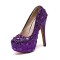 Round Toe Platforms Rhinestones Stiletto Heels  Pumps - Purple Faux Leather
