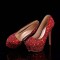 Round Toe Platforms Rhinestones Stiletto Heels  Pumps - Red Faux Leather