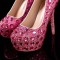 Round Toe Platforms Rhinestones Stiletto Heels  Pumps - Rose Faux Leather