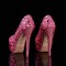 Round Toe Platforms Rhinestones Stiletto Heels  Pumps - Rose Faux Leather
