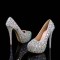 Round Toe Platforms Rhinestones Stiletto Heels  Pumps - White Faux Leather