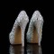 Round Toe Platforms Rhinestones Stiletto Heels  Pumps - White Faux Leather