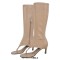 Thong Round Toe Mid-Calf Kitten Heels Bootie Flip-flops Sandals - Beige Faux Leather