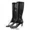 Thong Round Toe Mid-Calf Kitten Heels Bootie Flip-flops Sandals - Black Faux Leather
