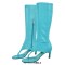 Thong Round Toe Mid-Calf Kitten Heels Bootie Flip-flops Sandals - Blue Faux Leather