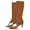 Thong Round Toe Mid-Calf Kitten Heels Bootie Flip-flops Sandals - Brown Flock