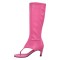 Thong Round Toe Mid-Calf Kitten Heels Bootie Flip-flops Sandals - HotPink Faux Leather